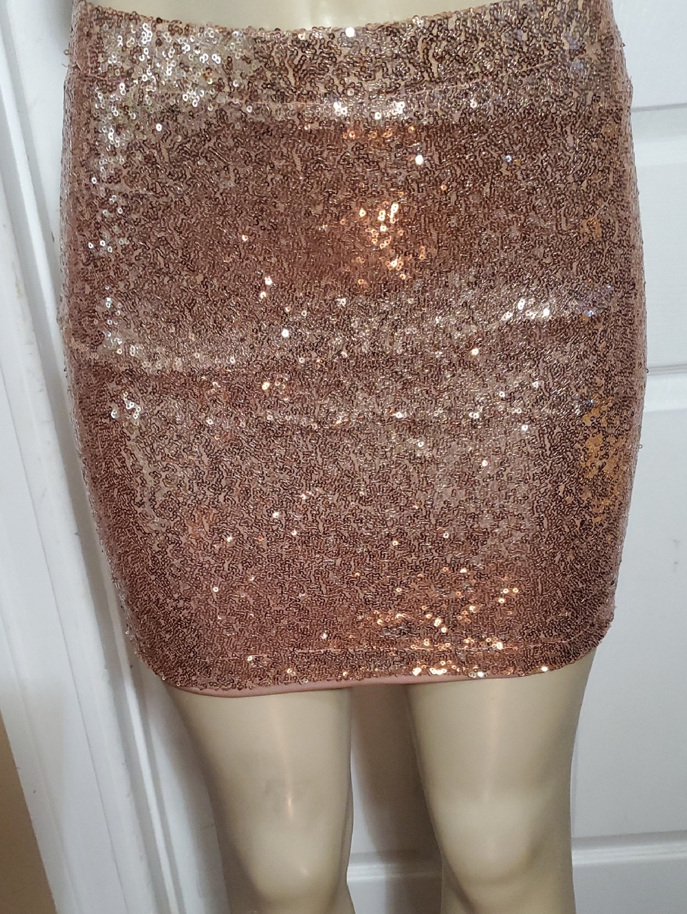Mind Code Rose Gold Sequin Mini Skirt